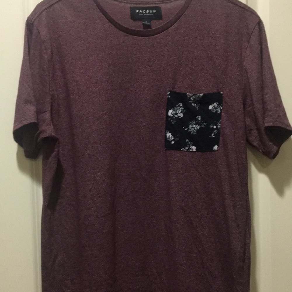 PACSUN mens T-Shirt floral pocket short sleeves size L maroon